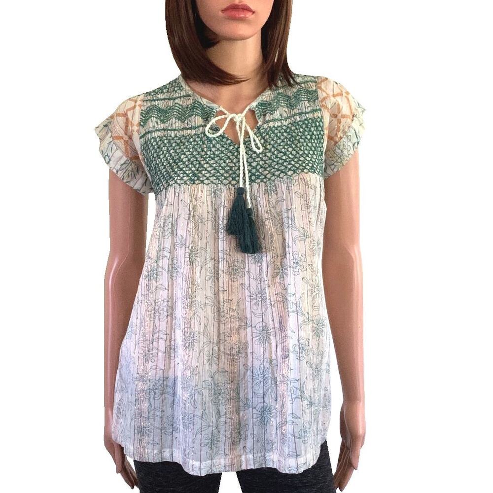 Rachel Roy L Floral Peasant Blouse Top Shirt Boho Cottagecore Babydoll India